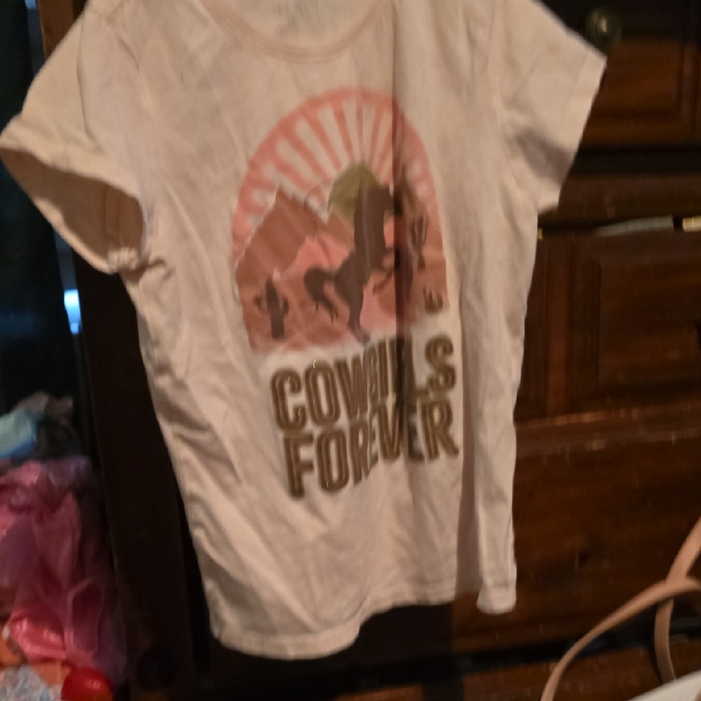 !!.               Girls 7/8)  Cowgirls Forever Design - White and Brown